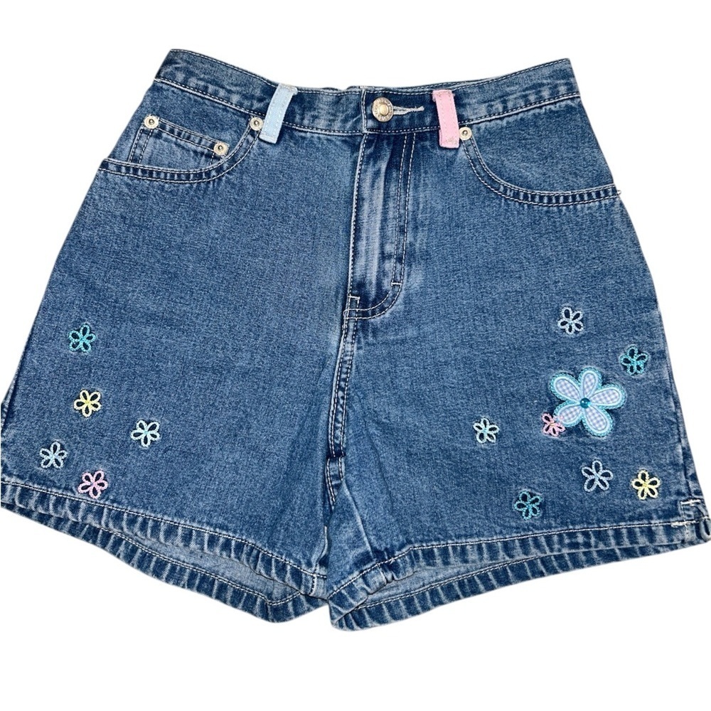 Gap Y2K Embellished Denim Shorts | Size 12 Slim | Floral Rhinestone Colorblock